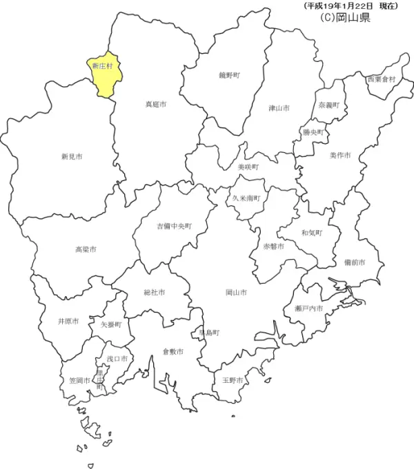岡山県新庄村の場所、地図